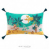 Coussin déhoussable en coton avec pompons et imprimé jungle Jungle Story - Vert - 30 x 50 cm