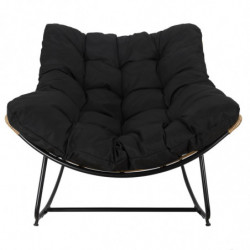 Fauteuil à bascule avec coussin "Tulum" - Beige et noir - L 96 x H 73 x P 114 cm