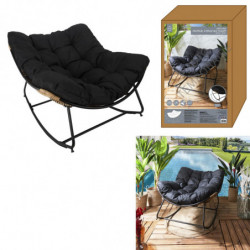 Fauteuil à bascule avec coussin "Tulum" - Beige et noir - L 96 x H 73 x P 114 cm