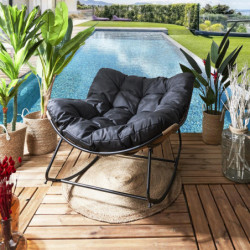 Fauteuil à bascule avec coussin "Tulum" - Beige et noir - L 96 x H 73 x P 114 cm