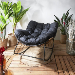 Fauteuil à bascule avec coussin "Tulum" - Beige et noir - L 96 x H 73 x P 114 cm