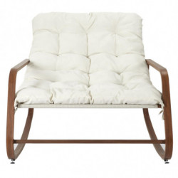 Fauteuil à bascule imitation bois avec coussin "Miami" - Blanc et marron - L 92 x H 69 x P 130 cm