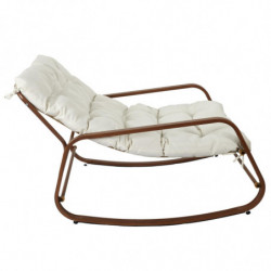 Fauteuil à bascule imitation bois avec coussin "Miami" - Blanc et marron - L 92 x H 69 x P 130 cm