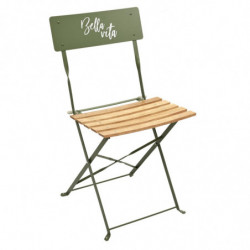 Lot de 2 chaises pliantes "Bella Vita" en métal et bois de pin - Vert - L 42 x H 81 x P 48 cm