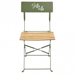 Lot de 2 chaises pliantes "Bella Vita" en métal et bois de pin - Vert - L 42 x H 81 x P 48 cm