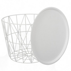 Table coffre filaire ronde en métal - Blanc - H 40 x D 52,5 cm