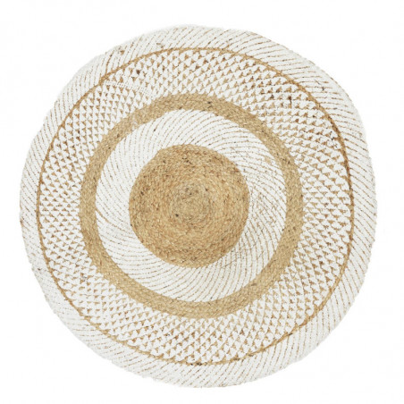 Tapis rond en jute à spirales - Beige et blanc - D 90 cm