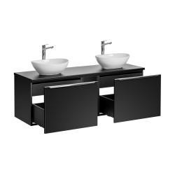 Ensemble meubles double vasques à poser + meuble bas - 140 cm - Rosario Black