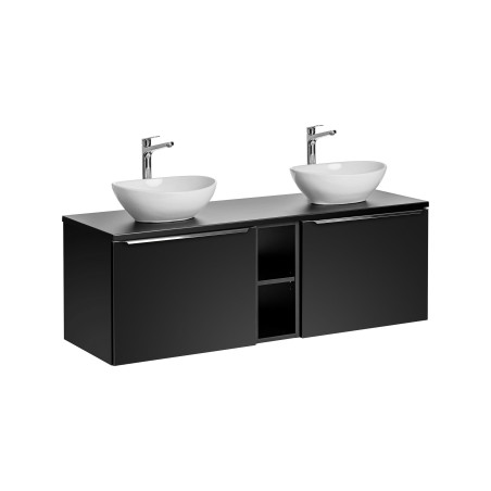 Ensemble meubles double vasques à poser + meuble bas - 140 cm - Rosario Black