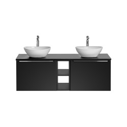 Ensemble meubles double vasques à poser + meuble bas - 140 cm - Rosario Black