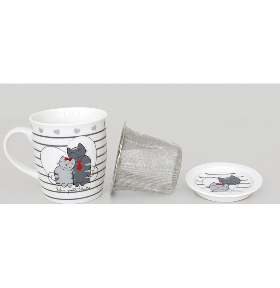 Mug + infuseur à thé + repose sachets - Félin - Ensemble à thé chats