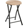 Tabouret pliable en bois et métal - Beige/Noir - H 46 x D 30 cm