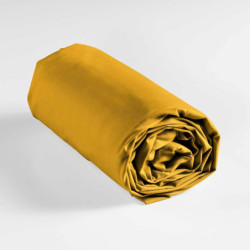 Drap housse pour lit double en coton - Jaune - 180 x 200 cm