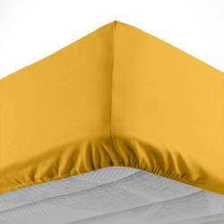 Drap housse pour lit double en coton - Jaune - 180 x 200 cm