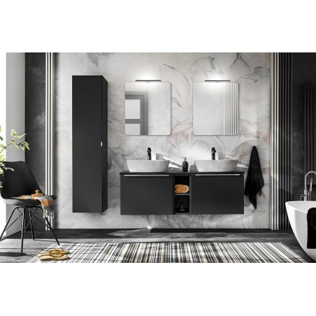 Ensemble complet avec meuble double vasque + 5 éléments - 140 cm - Rosario Black