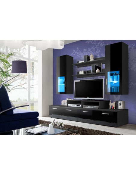 Ensemble meuble TV mural  - MINI - 200 cm x 190 cm x 45 cm - Noir