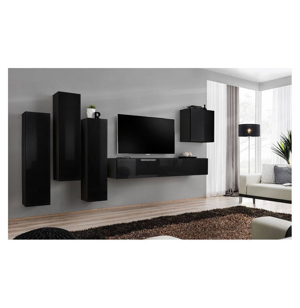 Ensemble meuble TV mural  - Switch III - 330 cm  x 160 cm x 40 cm - Noir