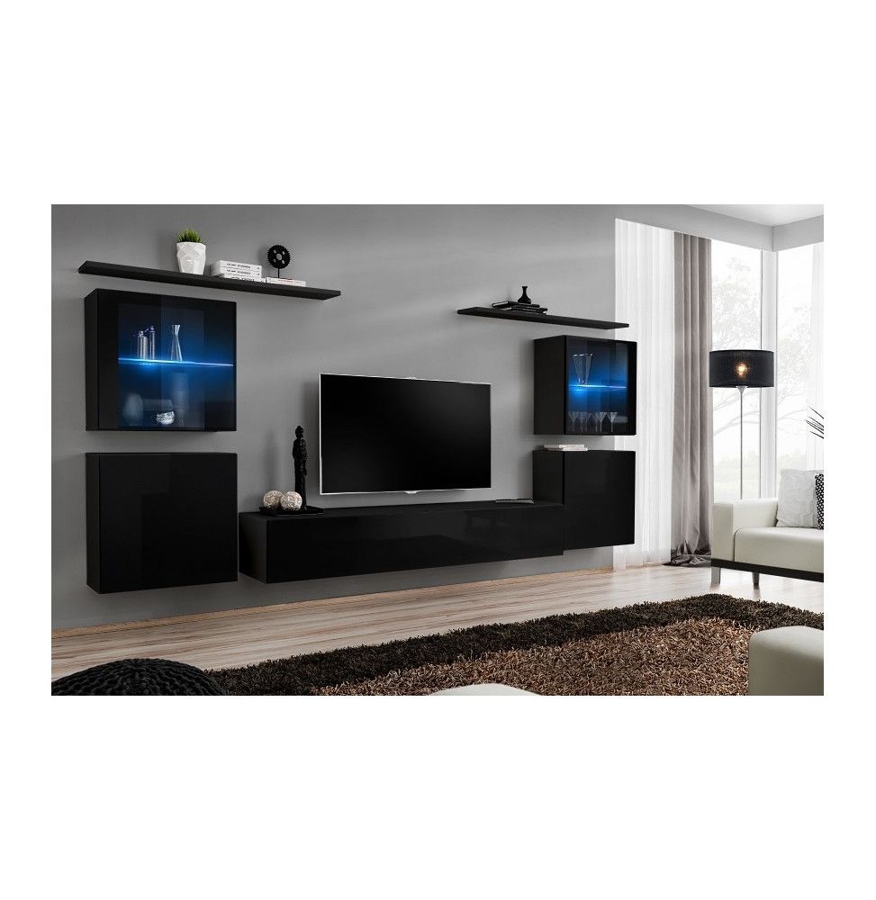 Ensemble meuble TV mural  - Switch XIV - 320 cm  x 150 cm  x 40 cm - Noir