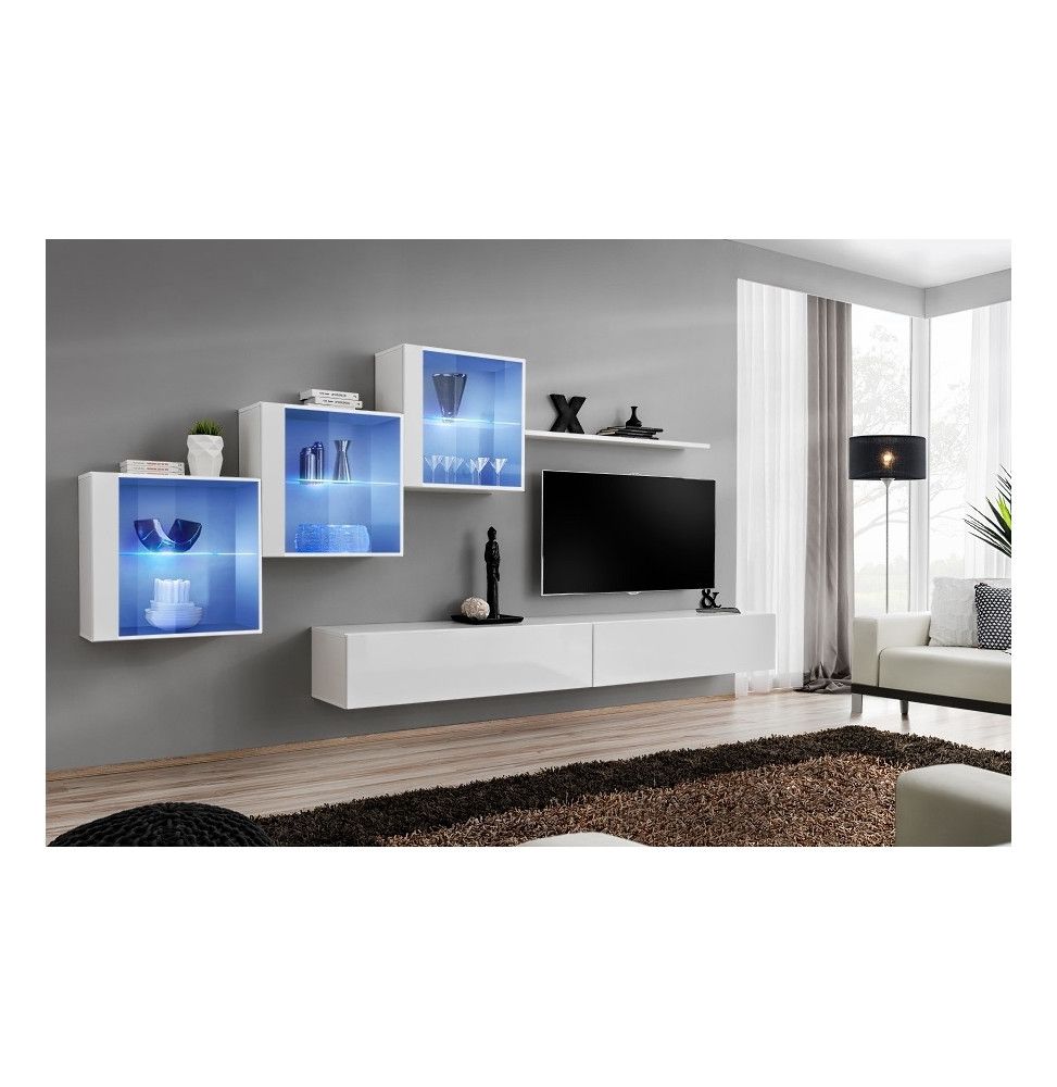 Ensemble meuble TV mural  - Switch XX - 330 cm  x 160 cm x 40 cm - Blanc