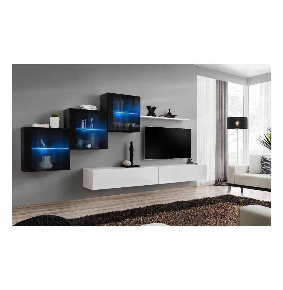 Ensemble meuble TV mural  - Switch XX - 330 cm  x 160 cm x 40 cm - Noir et blanc