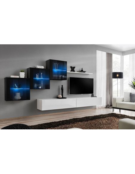 Ensemble meuble TV mural  - Switch XX - 330 cm  x 160 cm x 40 cm - Noir et blanc