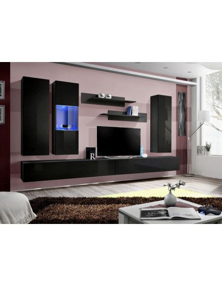 Ensemble meuble TV mural  - Fly V- 339 cm x 190 cm x 40 cm - Noir