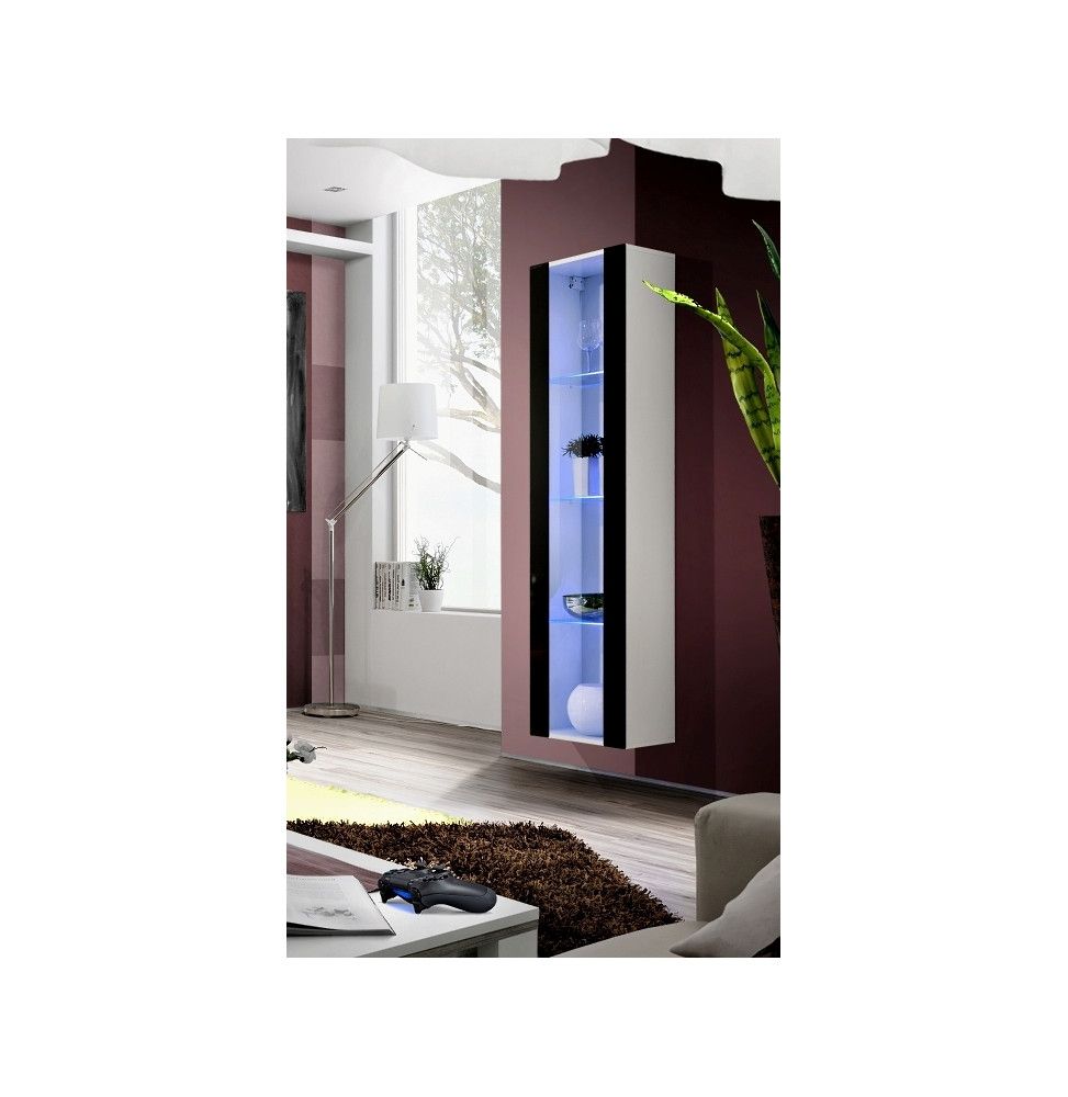 Vitrine murale colonne - Fly -L 40 cm x H 170 cm x P 29 cm - Blanc et noir