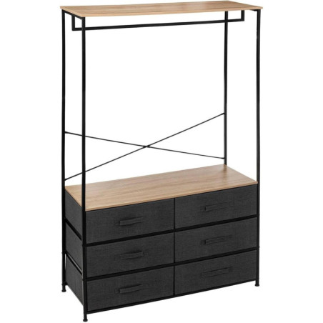 Penderie dressing "Tissa" avec 6 tiroirs en bois et lmétal - Noir/Beige - H 167 cm