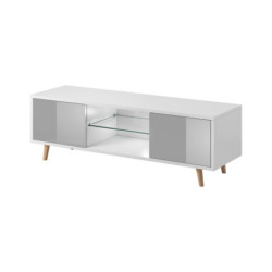 Meuble TV 140 cm - Suède - Blanc Mat/Gris Brillant