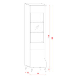 Vitrine colonne de rangement éclairage LED avec porte et étagères vitrées - Blanc/couleur chêne craft - H 190 cm