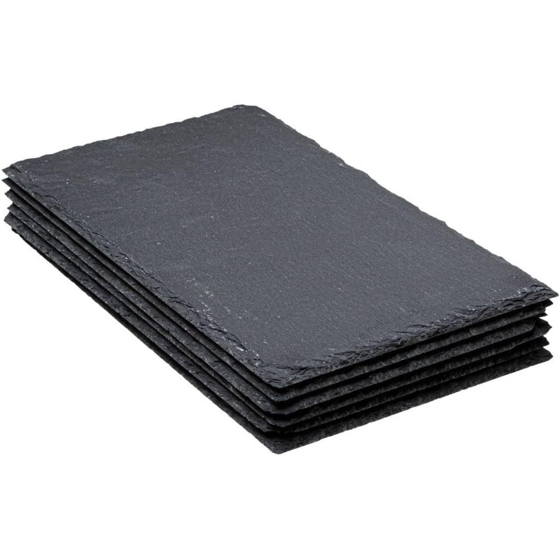 Lot de 6 assiettes rectangulaire en ardoise - Noir - L 30 x l 18 cm