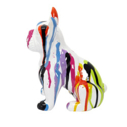 Statuette décorative Bulldog à coulures - Multicolore - H 20 cm