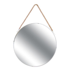 Miroir mural rond avec anse en jonc - Blanc - D 50 cm