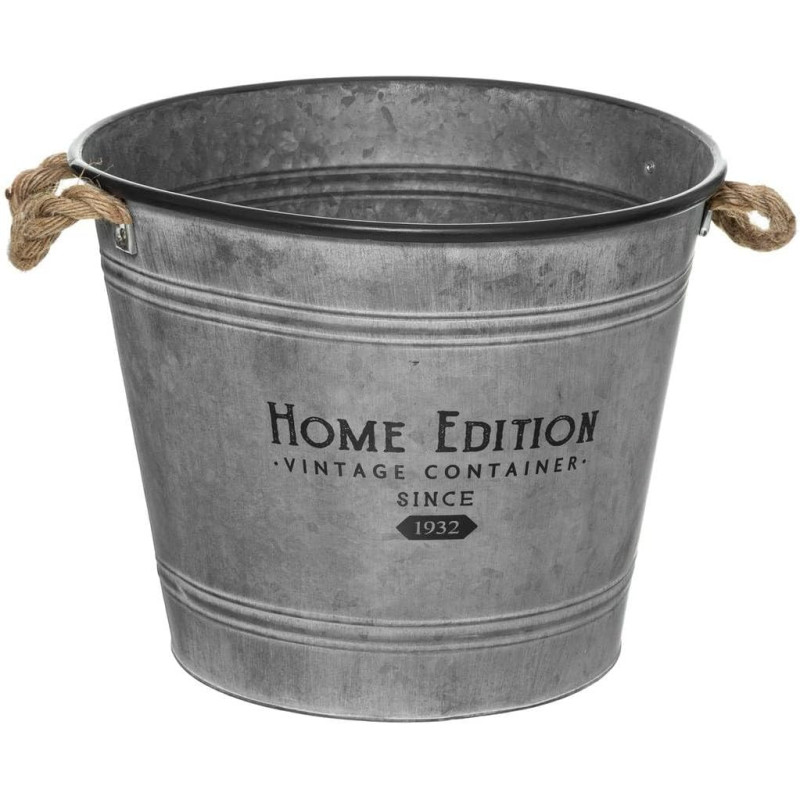 Cache-pot seau en zinc - Gris - H 30 x D 38 cm