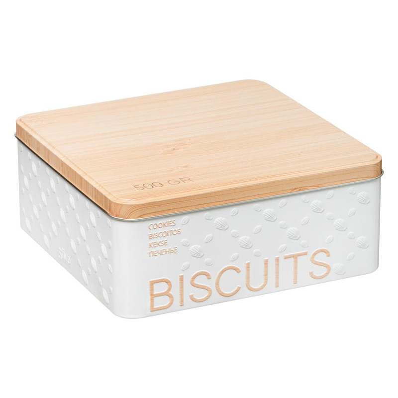 Boîte à biscuits "Scandi edition" en métal à relief - Blanc - L 19,5 x l 19,5 x H 8 cm