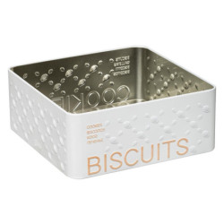 Boîte à biscuits "Scandi edition" en métal à relief - Blanc - L 19,5 x l 19,5 x H 8 cm