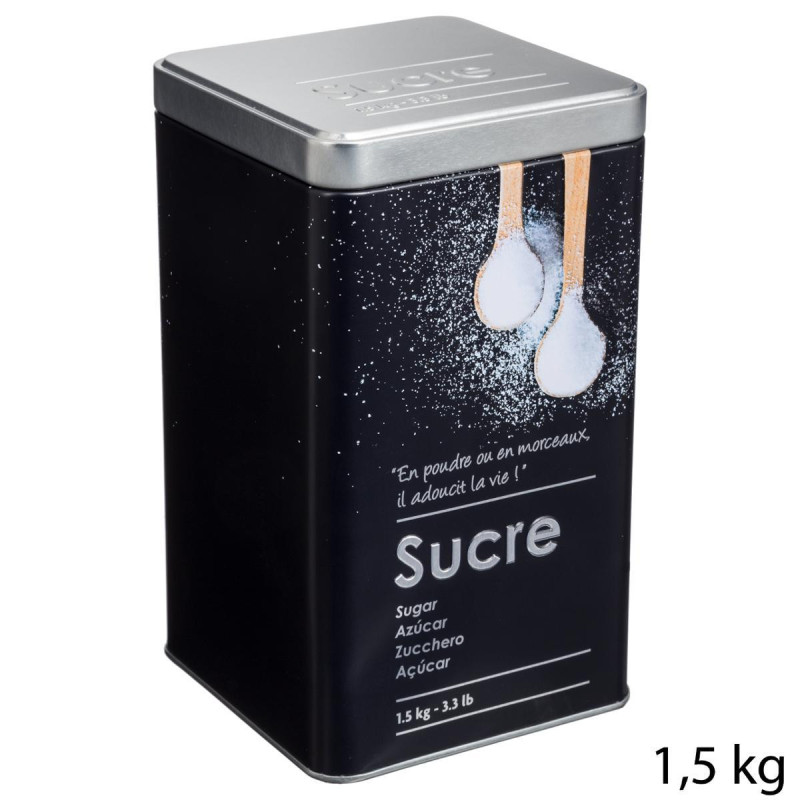 Boîte à sucre en poudre "Black edition" en métal à relief - Noir - 1,5 kg