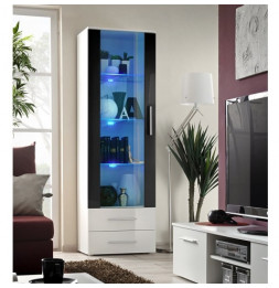 Vitrine murale à poser LED - Neo V - 60 cm x 190 cm x 40 cm - Blanc et noir