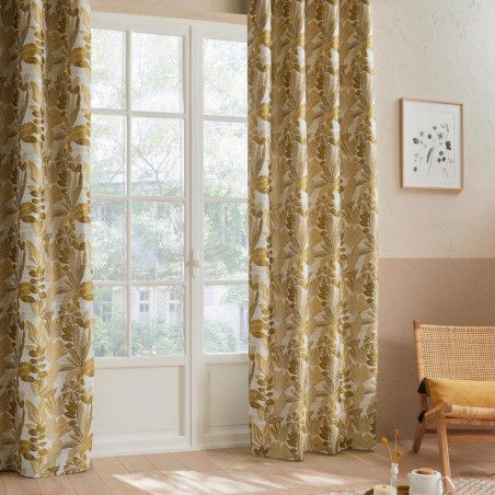 Rideau à illets motif jacquard "Bejuco" - Blanc/Jaune - L 140 x H 260 cm