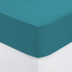 Drap housse 2 personnes avec bonnet - Bleu canard - l 160 x L 200 cm