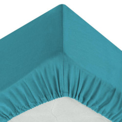 Drap housse 2 personnes avec bonnet - Bleu canard - l 140 x L 190 cm