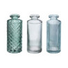 Lot de 3 vases soliflores en verre strié - Vert transparent - H 13,5 cm