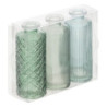 Lot de 3 vases soliflores en verre strié - Vert transparent - H 13,5 cm