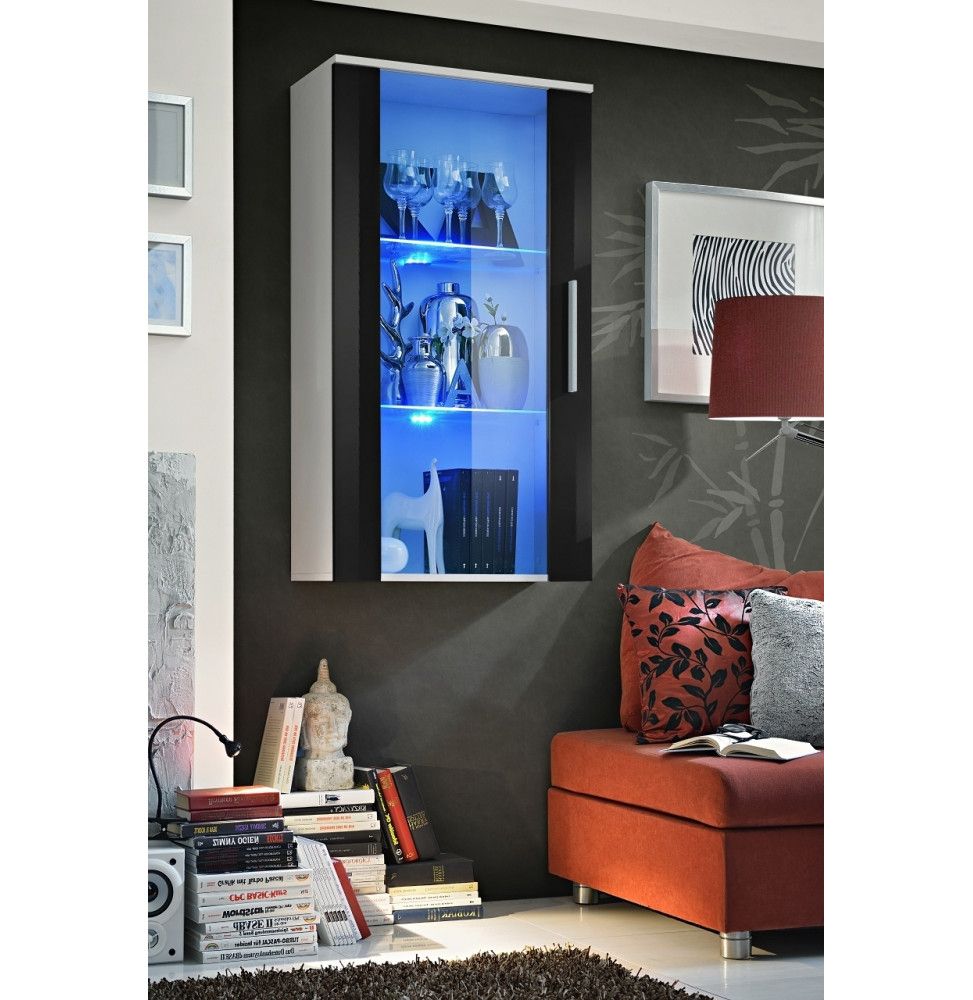 Vitrine murale à suspendre  - Neo II - 60 cm x 110 cm x 29 cm - Blanc et noir