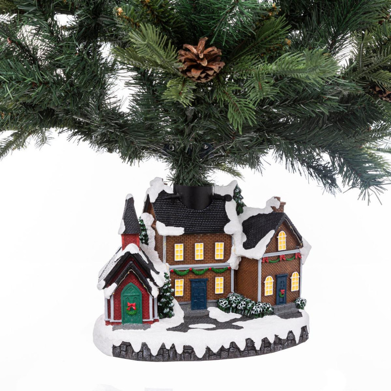 Pied de sapin en forme de village de noël avec LED - Multicolore - L 21 x P 20 x H 28 cm