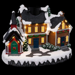 Pied de sapin en forme de village de noël avec LED - Multicolore - L 21 x P 20 x H 28 cm