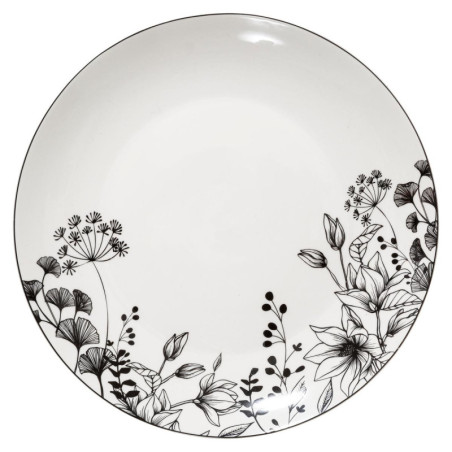 Lot de 6 assiettes plate "White floral" - Blanc/Noir - D 27 cm