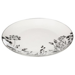 Lot de 6 assiettes plate "White floral" - Blanc/Noir - D 27 cm