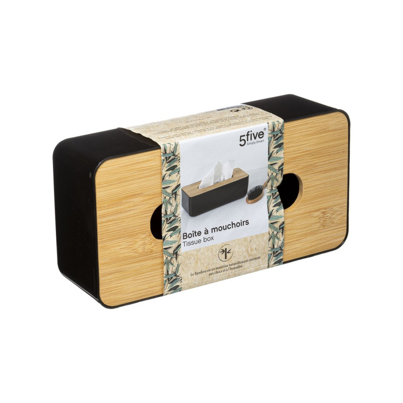 Boîte à mouchoirs avec couvercle en bambou - Noir/Beige - L 13 x l 26 x H 8,8 cm