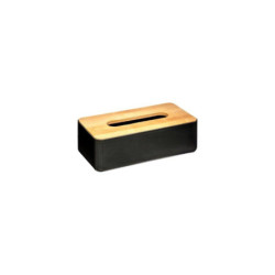 Boîte à mouchoirs avec couvercle en bambou - Noir/Beige - L 13 x l 26 x H 8,8 cm